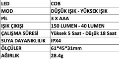 MERCURE LEDLİ FENER (KAFA LAMBASI) MC-6543-3AAA PİLLİ