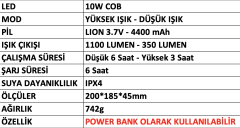 MERCURE LEDLİ PROJEKTÖR FENER MC-6869 ŞARJLI